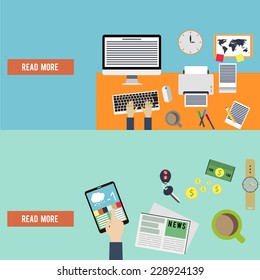 Flat design concept banners for websites and apps development. Vector illustration