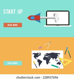 Flat design concept banners for websites and apps development. Vector illustration