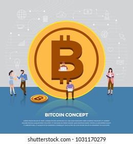 Flat design concept bitcoin cryptocurrency.  Group people development icon bitcoin and graph chart. Vector illustrate.
