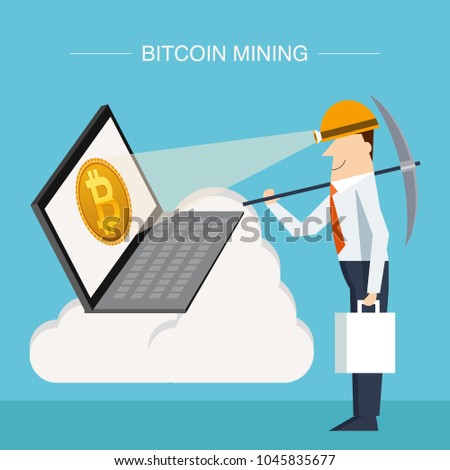 Flat design concept for bitcoin market. Web banner illustration of blockchain technology, bitcoin, cryptocurrency mining, finance, digital money market, cryptocoin wallet, stock exchange.