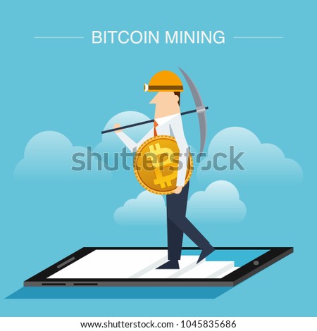 Flat design concept for bitcoin market. Web banner illustration of blockchain technology, bitcoin, cryptocurrency mining, finance, digital money market, cryptocoin wallet, stock exchange.