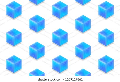 Flat design concept blockchain and cryptocurrency technology. Composition for layout design website banner. Isometric vector illustration.