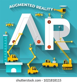 Flat design concept building text "AR ( augmented reality )". Vector illustrator.