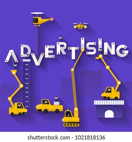 Flat design concept building text "ADVERTISING". Vector illustrator.