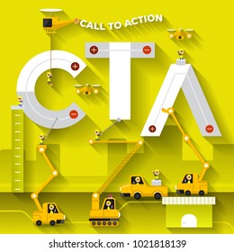 Flat design concept building text "CTA ( call to action )". Vector illustrator.