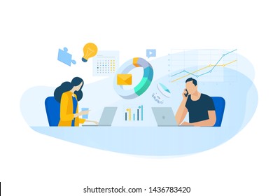 Flat design concept of business analysis, project management, market research. Vector illustration for website banner, marketing material, business presentation, online advertising. Flat design concept of business analysis, project management, market research. Vector illustration for website banner, marketing material, business presentation, online advertising.