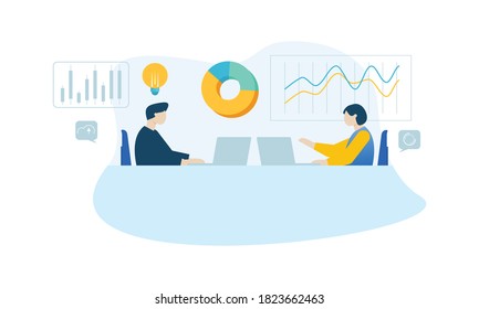 Flat design concept of business analysis, project management, market research illustration