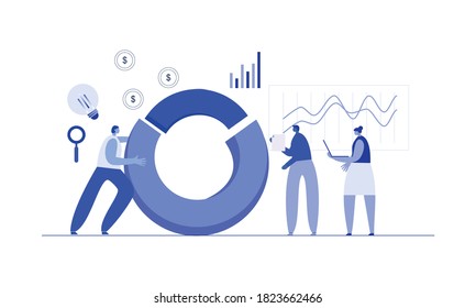 Concepto de diseño plano de análisis de negocio, gestión de proyectos, ilustración de investigación de mercado