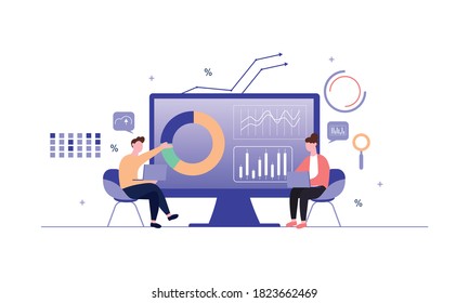 Flat design concept of business analysis, project management, market research illustration