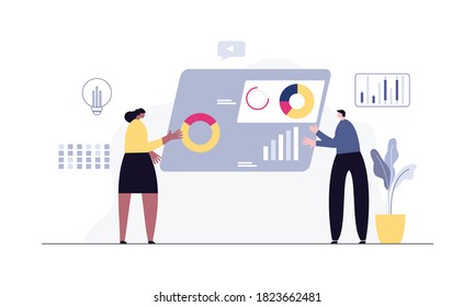 Flat design concept of business analysis, project management, market research illustration