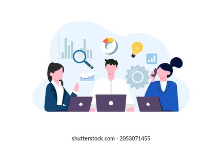 Flat design concept of business analysis, project management, market research illustration