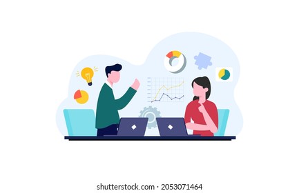 Concepto de diseño plano de análisis de negocio, gestión de proyectos, ilustración de investigación de mercado