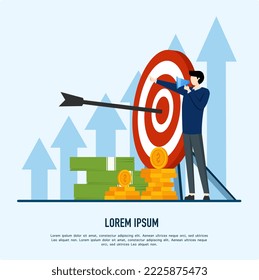 Flat design concept of business analysis and planning, increase profits, business growth. Vector illustration for website banner, marketing material, business presentation, online advertising