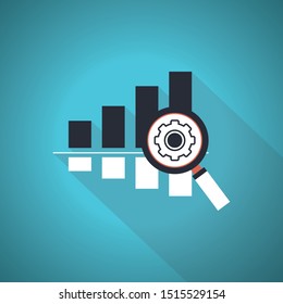 Flat design concept of business big data analysis, global analytics, financial research report. Blue Theme Concept