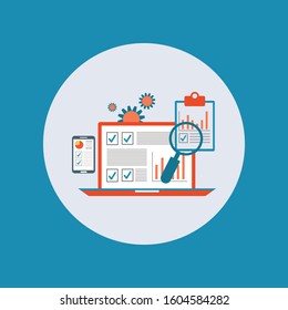 Flat design concept of business big data analysis, global analytics, financial research report, marketing statistics. 