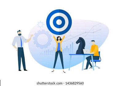 Flat design concept of business goal, strategy, focus group. Vector illustration for website banner, marketing material, business presentation, online advertising.