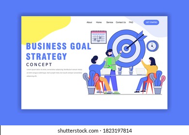 Flat Design Concept of Business Goal Strategy, Business Target, Marketing Strategy, goal achievement.Vector Illustration Flat Design for Website, Banner and Business Presentation