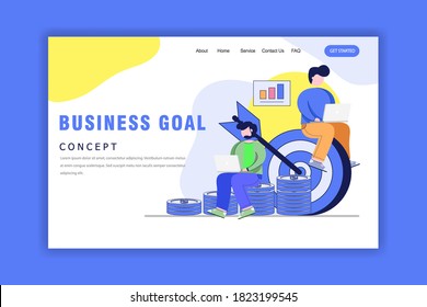 Diseño plano Concepto de objetivo de negocio, objetivo, logro de objetivo.Diseño plano de ilustración vectorial para sitio web, banner y presentación de negocios