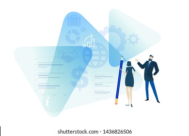 Flat design concept of business plan. Vector illustration for website banner, marketing material, business presentation, online advertising.

