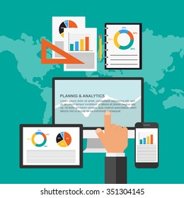 Flat design concept for business planning and analytics. 