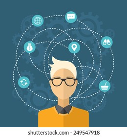 Flat design concept of businessman management or finance workflow theme