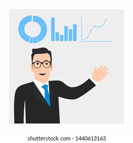 Flat Design Concept of Businessman Presenting Development and Financial Planning on Meeting Conference 
