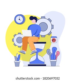 Flat Design Concept. businessman work with good time management. Time Management concept
