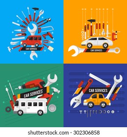 Flat design concept car services illustrate. Vector set.