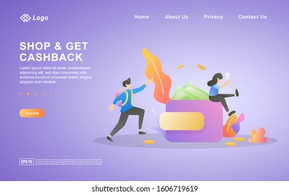 Flat design concept of Cash Back. People get prizes from online shop transactions, cash back programs for loyal customers. Can use for web landing page, marketing material, mobile app, web banner.