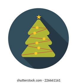 Flat Design Concept Christmas Tree Vector Illustration With Long Shadow. EPS10