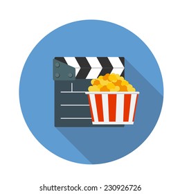 Flat Design Concept Cinema Icon Vector Illustration With Long Shadow. EPS10