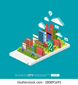 Flat design concept the city and business people on the Mobile. Vector Illustrate.