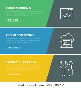 Flat design concept for coding, cloud computing, support