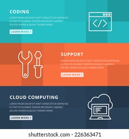 Flat design concept for coding, technical support and cloud computing vector illustration