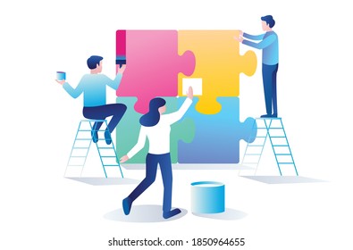 Flat design concept, compiling puzzles and maintaining them