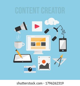 Flat design concept of Content creator illustration. Modern Flat Design Concept Of Freelancer Blogger Content Creator illustration vector