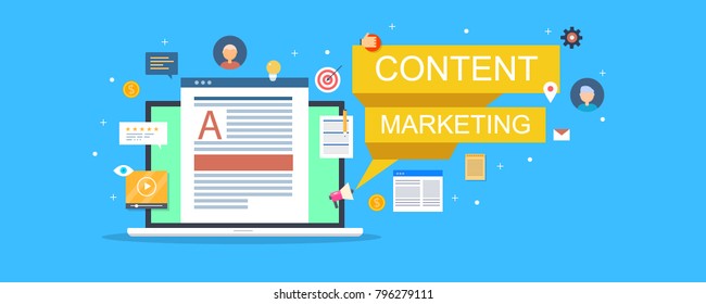 Flat design concept for content marketing, Digital marketing with icons