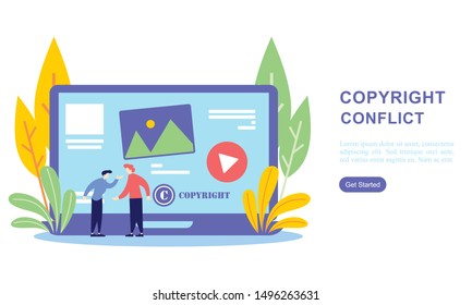 Flat design concept of copyright conflict Illustration for website or mobile website.
