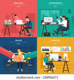 Flat design concept coworking center for worker freelance, entrepreneur, dealer, and marketer. Vector Illustrate for banner and article design