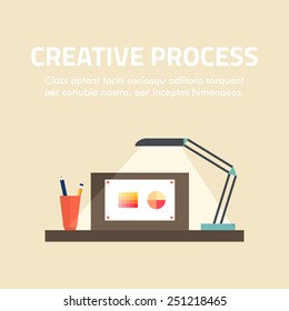 Flat design concept for creative process. Vector illustration for web banners and promotional materials
