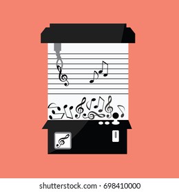 flat design concept creative treble clef on black & white. concert music machine isolated. Musical notes cartoon. beautiful Sol key & quaver with lines & rows. melody, tune & song vector. play classic