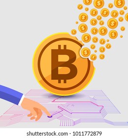 Flat design concept crypto currency bitcoin. exchange value bitcoin to other money. Vector illustrate.