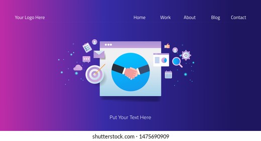 Flat design concept of customer relationship management, Marketing CRM - Vector illustration with icons and texts