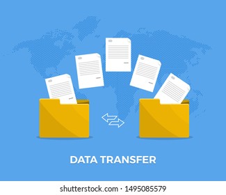 Flat design concept data transfer. Exchange information eith internet cloud technology. Vector illustrate.