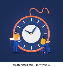 Flat design concept deadline. Businessman working on timeline less. Time management people. Vector illustrate.