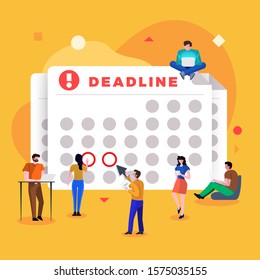 Flat design concept deadline. Businessman working on timeline less. Time management people. Vector illustrate.