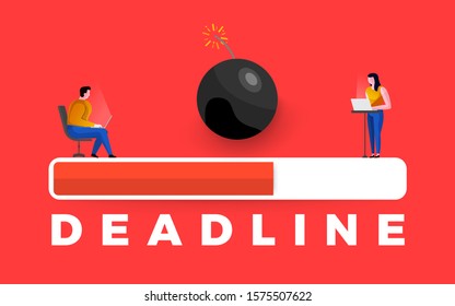 Flat design concept deadline. Businessman working on timeline less. Time management people. Vector illustrate.