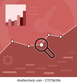 Flat design concept diagram on red style with clocks and magnifier illustration