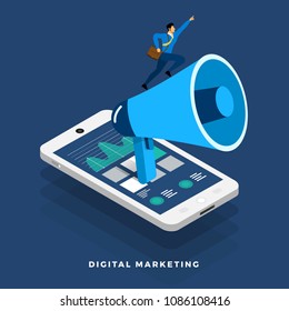 Flat design concept digital marketing advertising online platform analysis with graph , chart and infographic. Vector illustrations.