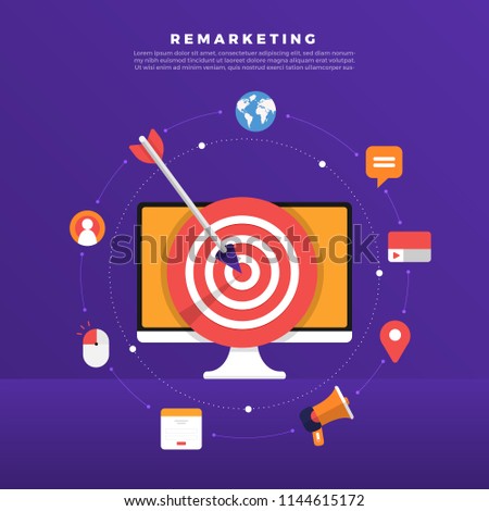 Flat design concept digital marketing retargeting or remarketing. online banner ad network. Vector illustrations.